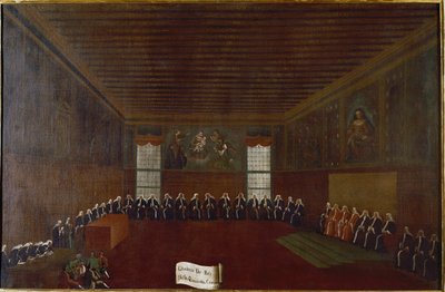 Utsikt över rummet i Criminal Quarantine, Supreme Court eller Council of the Forty Målning av Gabriele Bella (1733-1799) 1700-talets Venedig, Fondazione "" Querini Stampalia"" av Gabriele Bella