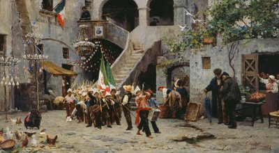 Länge leve kungen, procession av barn med italiensk flagg av Gaetano Capone
