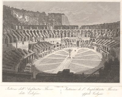 Inne i den flaviska amfiteatern som heter Colosseum av Gaetano Cottafavi