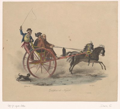 Tre män i en vagn Galessino di Napoli (titel på objekt) av Gaetano Dura