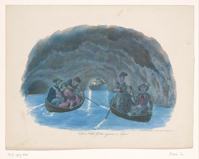 Figurer på roddbåtar i Blå grottan på Capri Interno della Grotta azzurra a Capri (titel på objekt) av Gaetano Dura
