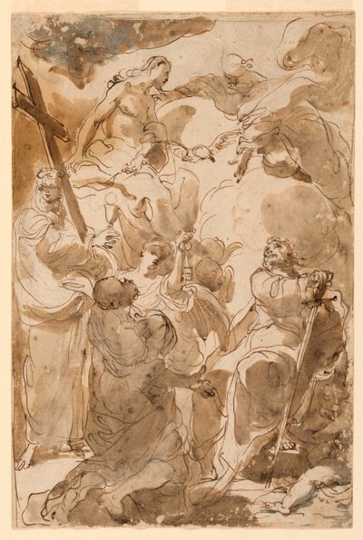 Teckning, Treenigheten och apostlarna, S:t Petrus och S:t Paulus, 1770-80 av Gaetano Gandolfi