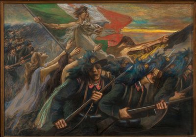 Trento och Trieste, Bersaglieriernas laddning (gevärsmän) (olja på duk) av Gaetano Previati