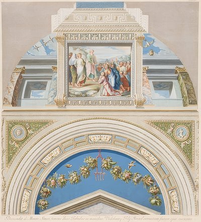 Lunetten och det välvda området med Moses visar lagens tavlor. 1774 av Gaetano Savorelli