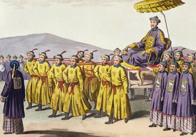 Kejsar Chien Lung bar i Triumph, skylt 18 från Le Costume Ancien et Moderne av Jules Ferrario, publicerad ca 1820-30-talet av Gaetano Zancon
