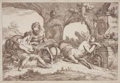 Chiron lär ut musik till Achilles av Gaetano Zompini, after Giovanni Benedetto Castiglione
