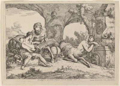 Chiron undervisar i musik till Achilles av Gaetano Zompini after Giovanni Benedetto Castiglione