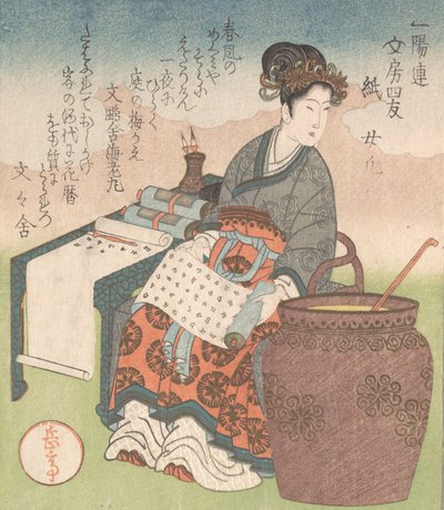 Nuji japanska: Joki, kvinnlig skötare som sammanställde skrifter av daoistiska vismän, Paper”..., ca. 1827. av Gakutei