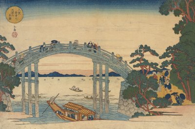Stenbron över Ajifloden, Osaka, 1838. av Gakutei