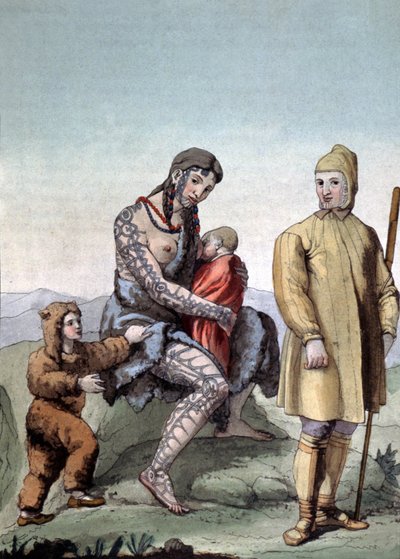 Familj från Chukchi, ca 1810 (gravyr) av Gallo Gallina