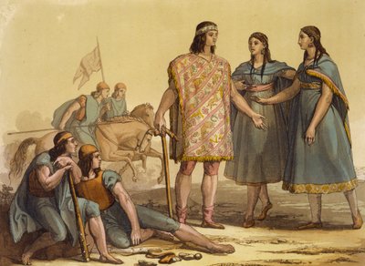 Infödda från Araucani-stammen, Argentina, från Le Costume Ancien et Moderne, Volym II, plåt 37, av Jules Ferrario, publicerad ca 1820-30-talet av Gallo Gallina
