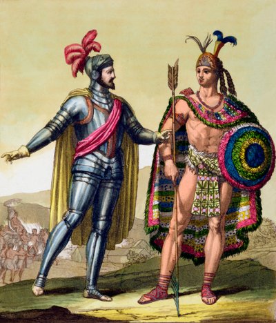 Mötet mellan Hernando Cortes och Montezuma II, Mexiko, 1519 c1820-1839 av Gallo Gallina