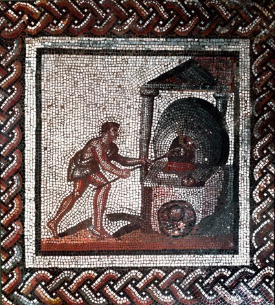 Brödtillverkningsscen. (mosaik, slutet av 2:a, början av 3:e århundradet) av Gallo Roman