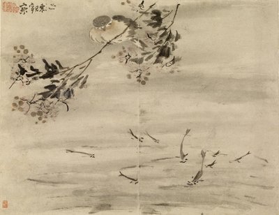 Fågel som betraktar en fisk av Gao Qipei