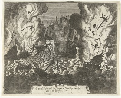Slaget vid Lowestoft, 1665 Sjöstrid mellan engelsmännen och holländarna successivt den 13 juni 1665 (titel på objekt) av Gaspar Bouttats (attributed to)