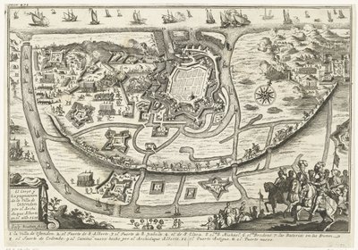 Beleg van Oostende, 1601 Belägringen och utmaningen av Villa de Ostenden av ärkehertig Alberto år 1601 (titel på objekt) av Gaspar Bouttats