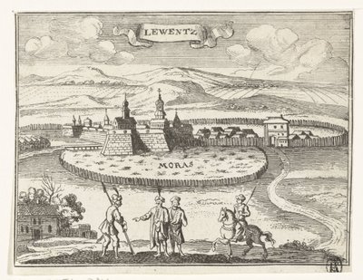 Utsikt över Levice Topografiska bilder av Österrike, Ungern och Balkan (serietitel) Kort beskrivning, och aen-wysinghe der plaetsen in desen boeck, med deras teghen ord, stående, relevant uyt-ghebeldt, i Oostenryck (serien av Gaspar Bouttats