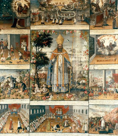 Altartavla över Sankt Nikolaus av Myra eller Bari (270-345) av Gaspar Miguel de Berrio