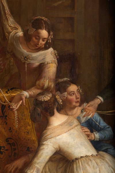 Sockenkyrka (Eglise Saint-Brice). Måla "Ärkehertigen Isabel av Spanien som ger sina smycken till basilikan Saint-Martin av Halle". Gaspar de Crayer. av Gaspar De Crayer