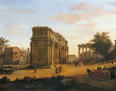 Septimius Severus båge i Rom, av Gaspar van Wittel (1652 eller 1653-1736), olja på panel, 565 x 9056 cm, Detalj av Gaspar van Wittel