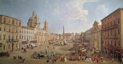 Utsikt över Piazza Navona, målning av Gaspar van Wittel eller Gaspare Vanvitelli (1652 eller 1653-1736), olja på duk, Italien av Gaspar van Wittel