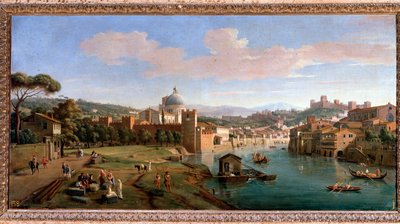 Utsikt över Verona och floden Adiges strand - Målning, slutet av 1600-1700-talet av Gaspar van Wittel