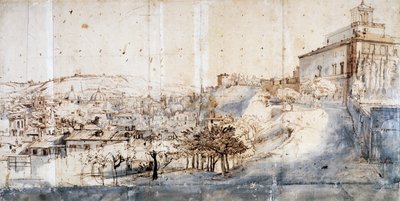 Villa Medici i Rom (penna och akvarell på papper) av Gaspar van Wittel