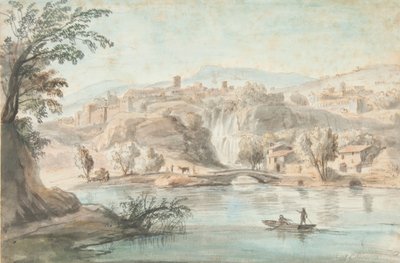 Landskap i Tivoli, 1701-10 (penna, brunt bläck & färgade tvättar på papper) av Gaspar van Wittel