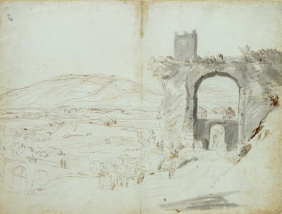 Utsikt på Tivoli (penna och brunt bläck på papper) av Gaspar van Wittel