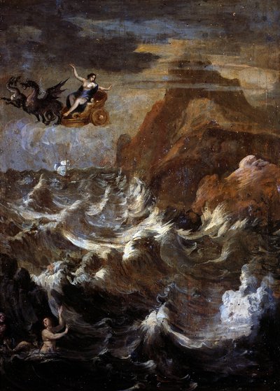 Landsbygd med storm (olja på panel) av Gaspard Poussin (school of) Dughet