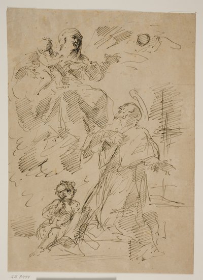 Madonna och barn i molnen, med St John of Nepomuk nedanför av Gaspare Diziani