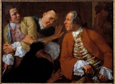 Kampen mellan herrarna. Målning av Gaspare Traversi (1732-1769) 1700-talets sön. 0,99x0,73 m av Gaspare Traversi