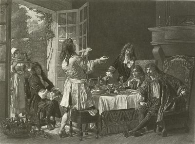 En middag i huset Moliere i Anteuil (gravyr) av Gaston Melingue
