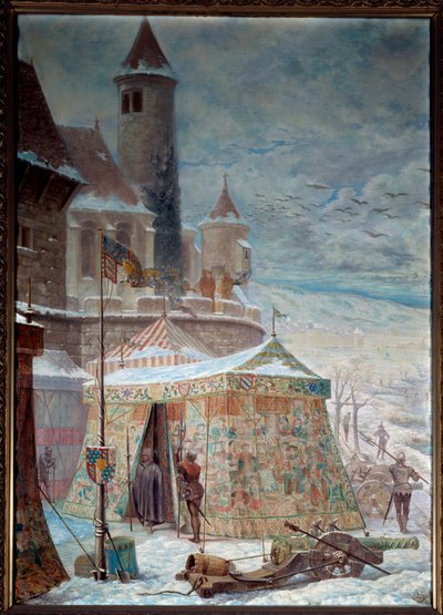 Bourgognekriget: "" Karl Temeraires tält vid belägringen av Nancy"" Hertigen av Bourgogne Karl Temeraire dog under slaget vid Nancy den 5/01/1477 som ställde honom emot arméen av Lorraine och schweizarna av René II av Lorraine. Måla av Gaston Save