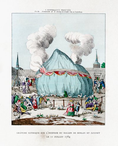 Satirisk gravyr på elden av ballongen av Miolan och Janinet 1784 1887 av Gaston Tissandier
