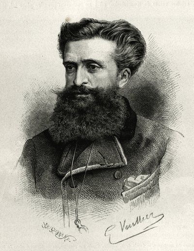 Porträtt av doktor Gustave Lebon (1841-1931). Gravyr av G.Vuillier, för att illustrera berättelsen La Syria d