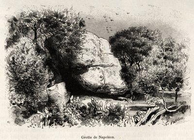Grottan Napoleon, eller Napoleon Bonaparte (1769-1821) älskade att ta sin tillflykt som barn för att studera och meditera. Gravyr och berättelse "" La Corse"" av Gaston Vuillier (1845-1915), 1890, i Le tour du monde, nouveau journal des voyages, under ledn av Gaston Vuillier