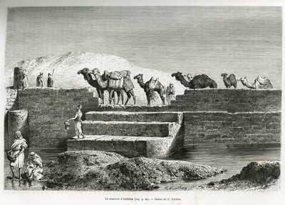 Abdallahs reservoar (Saudiarabien). Gravyr av G. Vuillier, för att illustrera berättelsen "" pelerinage au Nedjed, den arabiska rasens vagga", av Lady Anna Blunt, 1878-1879, publicerad i Tour du monde, under ledning av Edouard Charton (1807- 18 av Gaston Vuillier