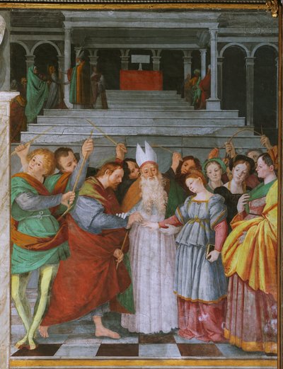 Jungfruns bröllop och presentationen av Maria i templet av Gaudenzio Ferrari