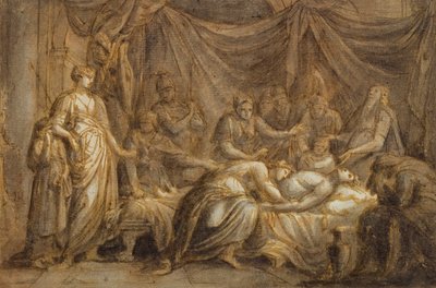 Andromache Mourning the Death of Hector, 1760-63 (penna och bläck och tvätt på papper) av Gavin Hamilton