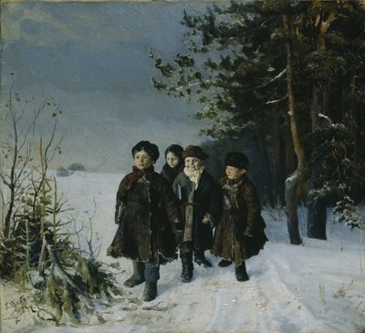 Hemkomst från skolan, 1884 av Gavriil Fyodorovich Rybakov