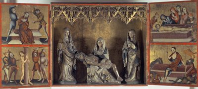 Altartavla som föreställer klagosången och Kristi lidande (altare från St. Elizabeth Thüringen) c.1410 (tempera på panel och kalksten) av Gdansk School