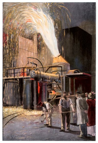 Avkolning av tackjärn i en Bessemer-omvandlare, 1900. av Gehrke