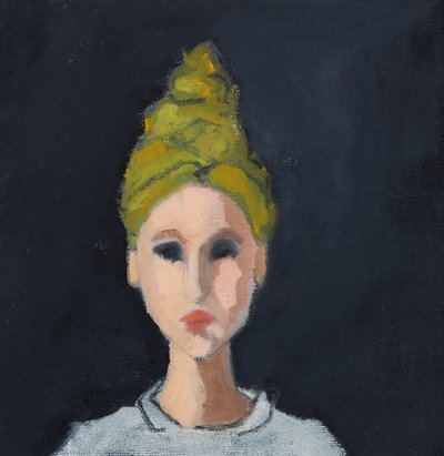 Flicka med grön turban, 2017 (olja på canvasplatta) av Genevieve French