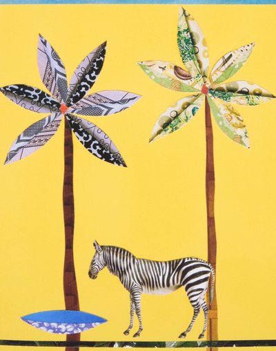 Zebra med blå skål (collage) av Genevieve French