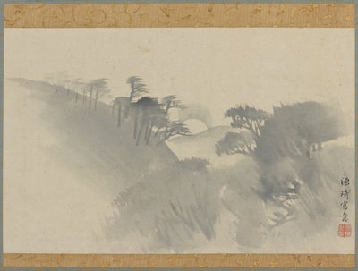 Landskap med kulle, träd och månuppgång, Edo-perioden, 1747-1868. av Genki
