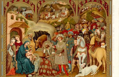 Magikernas tillbedjan (chromolitho) av Gentile da Fabriano