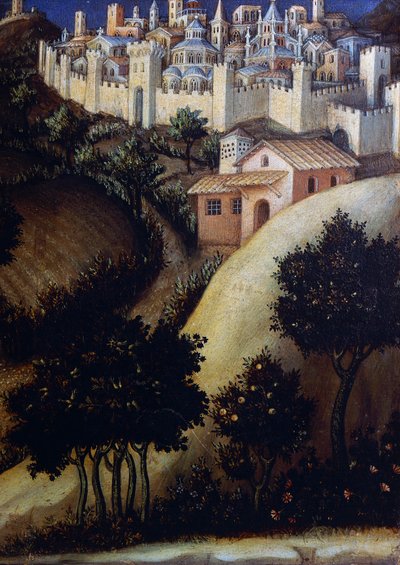 Tillbedjan av Magi-altartavlan, detalj av den centrala predellapanelen i Egypten av Gentile da Fabriano