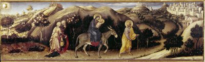 Altarpiece of Adoration of the Magi: Flight to Egypt - central panel (olja på panel av Gentile da Fabriano