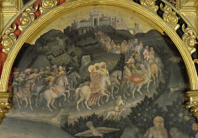 The Adoration of the Magi detalj av resan till Jerusalem, 1423 tempera på paneldetalj av 29414 av Gentile da Fabriano
